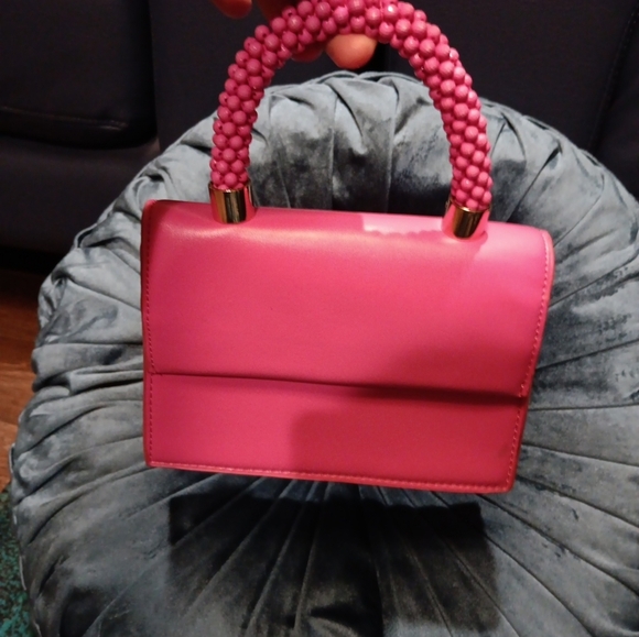 Zara Elegant Pink Handbag with Beaded Handle - Picture 3 of 5